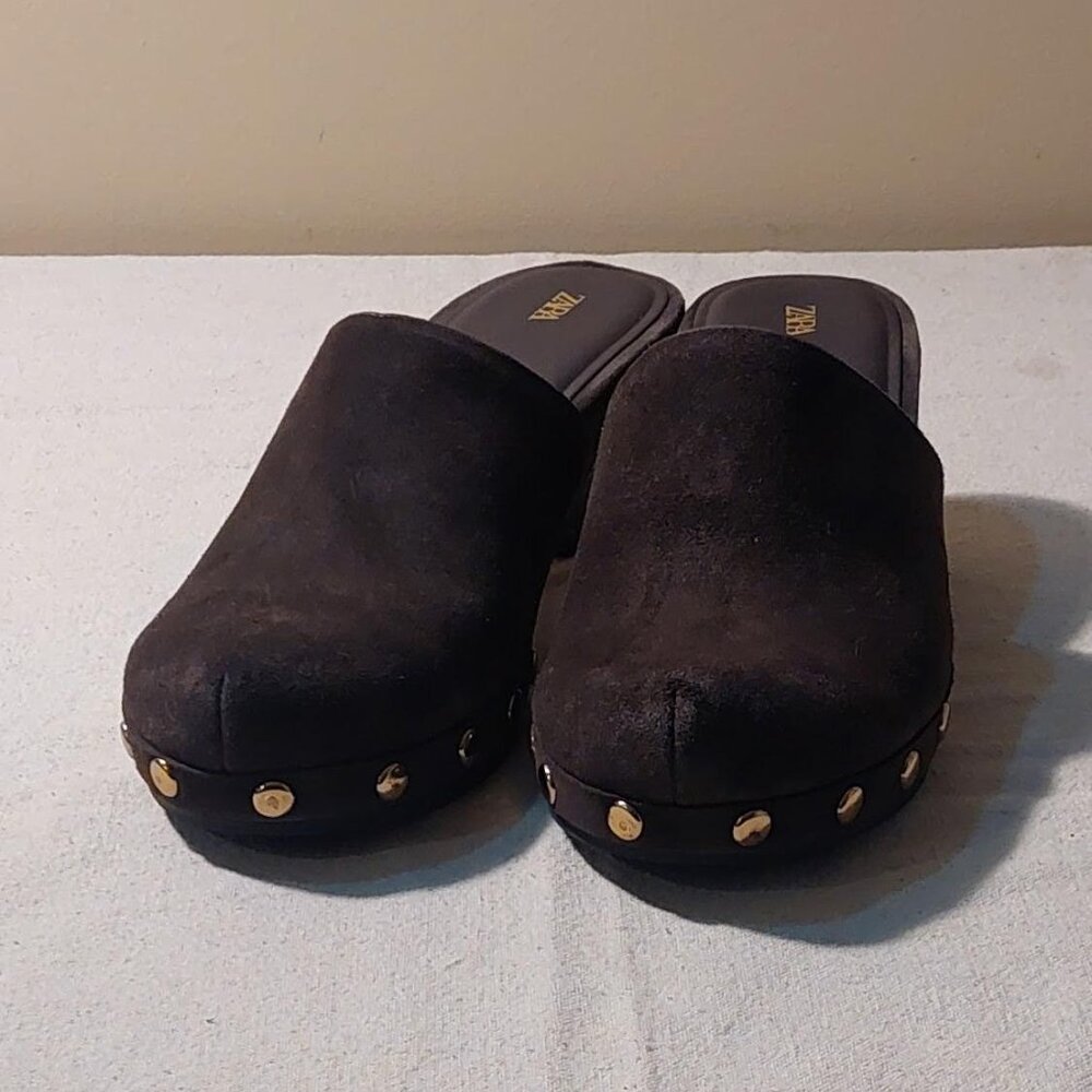 Zara Black Studded Suede Mules - Picture 3 of 7